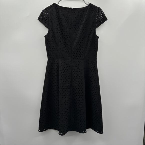 J. Crew Factory Laser-Cut Black Short Cap Sleeve A-Line Mini Dress Size 6 - Picture 4 of 8